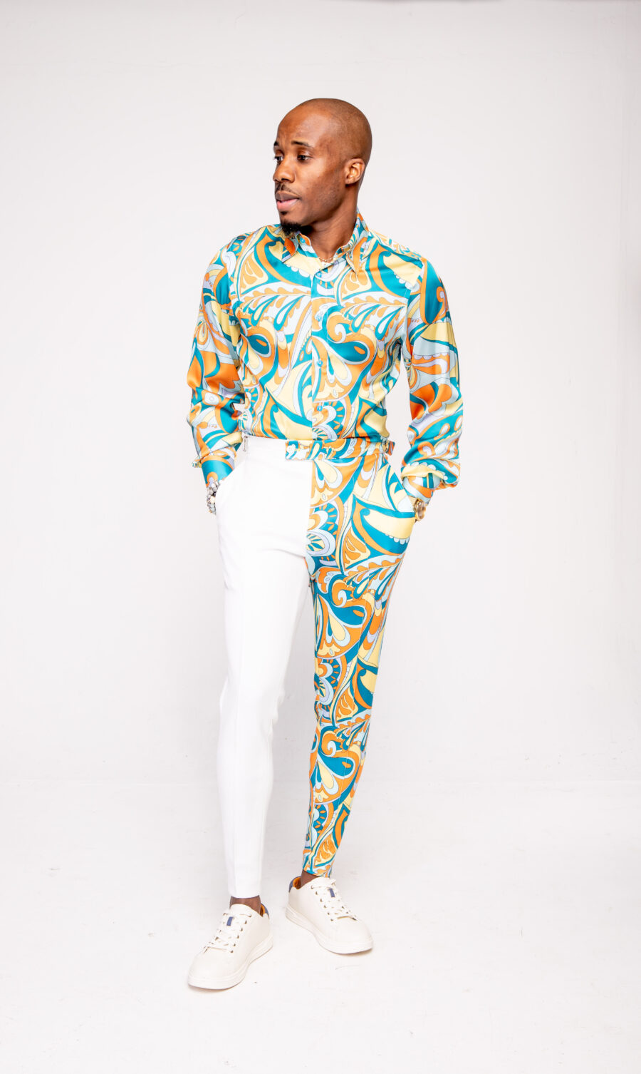 Vibrant Groove Silk Shirt and Scuba Pants